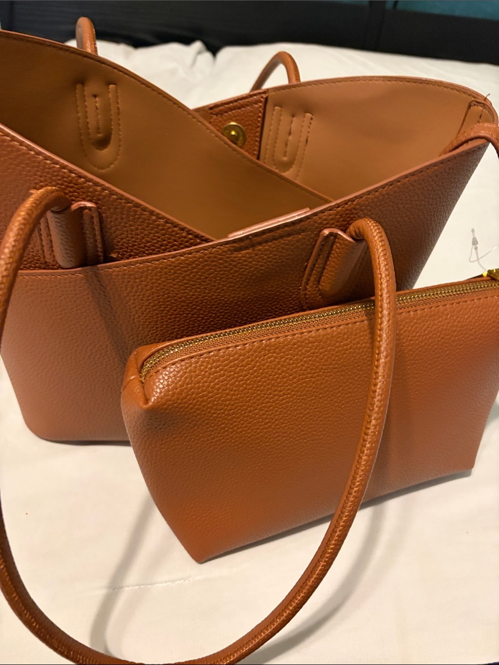 Antik Kraft Pebbled Tote with Matching Zip Pouch - Brown